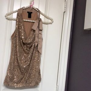 Ann Taylor Rose Gold sequin halter blouse
